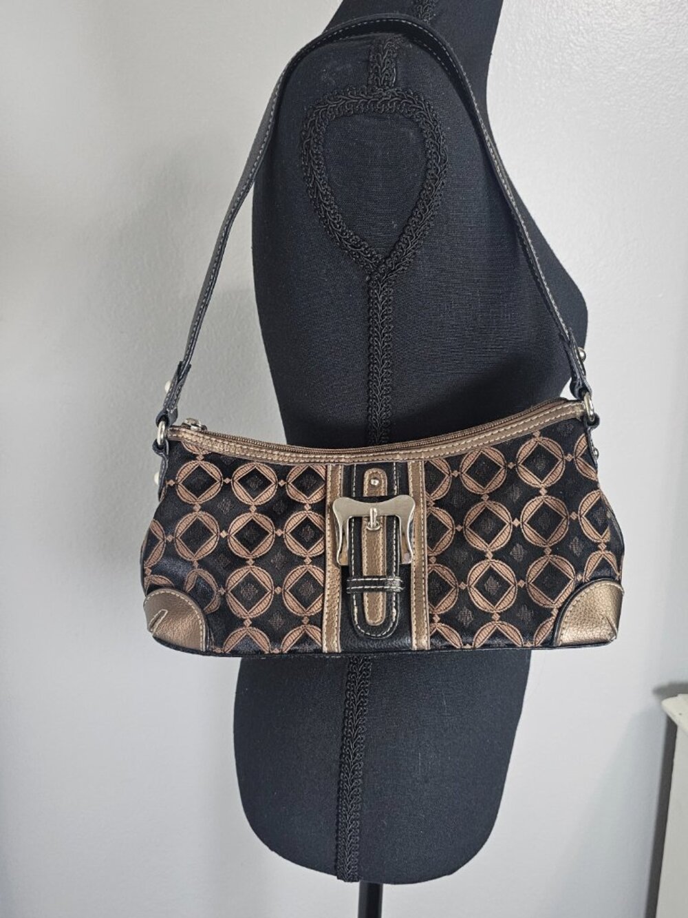 Worthington Y2K Black Gold Brown Small Shoulder Bag - 11x5x3.5 inches - Picture 2 of 7